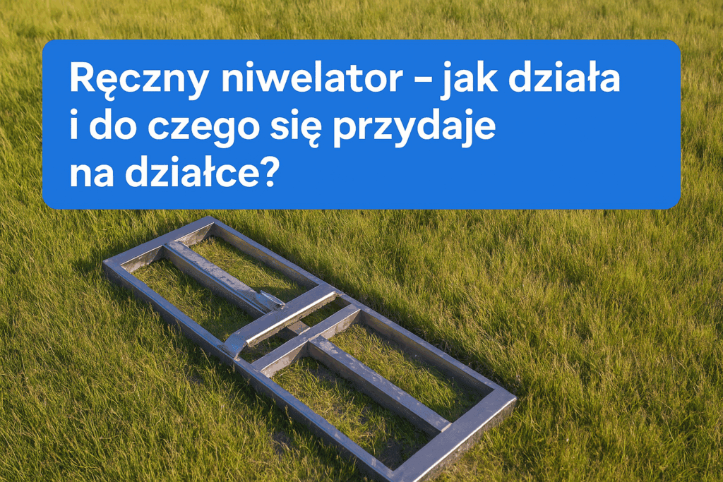 Ręczny niwelator leżący na zielonym trawniku – narzędzie do wyrównywania terenu